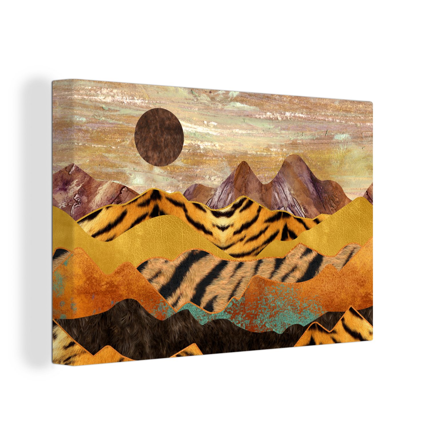 OneMillionCanvasses® Leinwandbild Marmor - Tigerdruck - Gold, (1 St), Wandbild Leinwandbilder, Aufhängefertig, Wanddeko, 30x20 cm