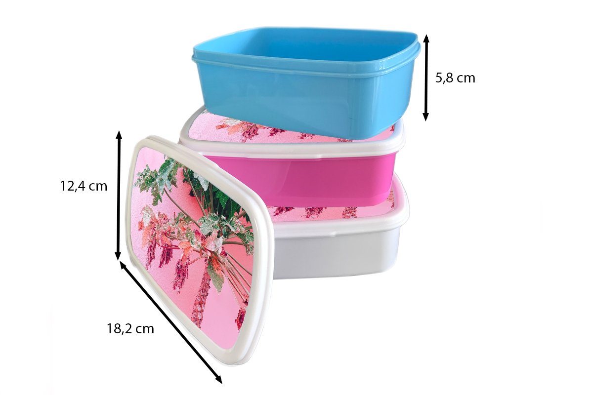 MuchoWow Lunchbox Palme für Jungs Sommer, weiß Tropisch Brotbox - für Brotdose, - Rosa - und Kinder Mädchen und Erwachsene, (2-tlg), Kunststoff