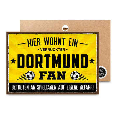 ARTFAVES Holzbild Hier wohnt ein verrückter DORTMUND Fan, Geschenk zum Thema Fussball, Borussia