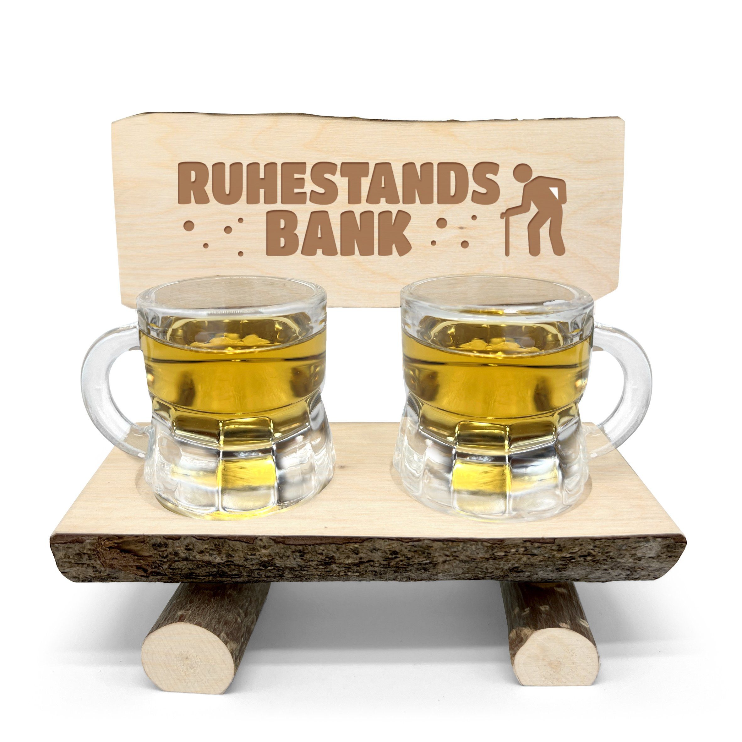 Gläser-Set Schnapsbank aus Holz mit 2 Gläsern - Schnapsbank mit Gravur