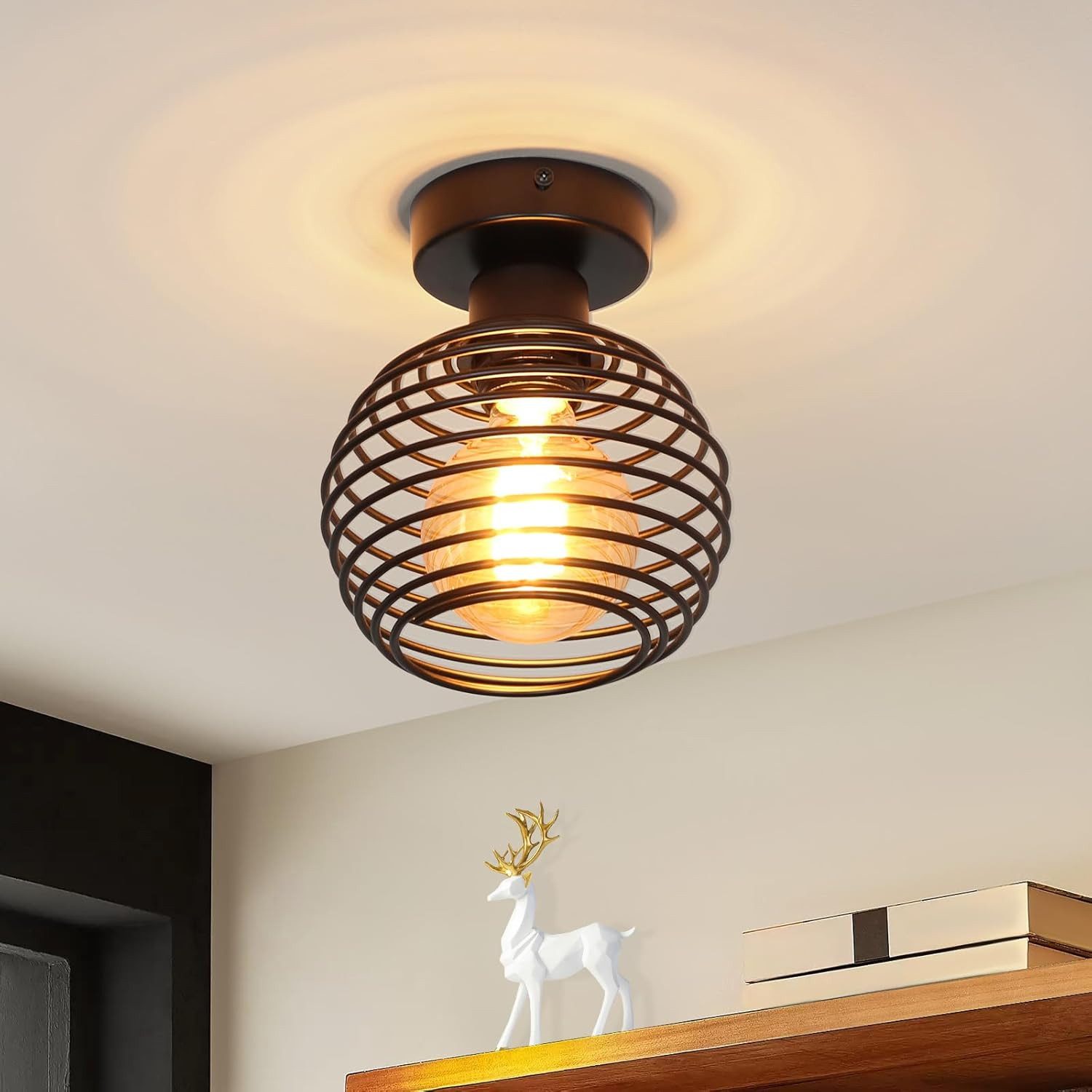 ZMH Deckenleuchte Whonzimmer Retro Schwarze E27 Lampenfassung 1-flammig Ohn günstig online kaufen