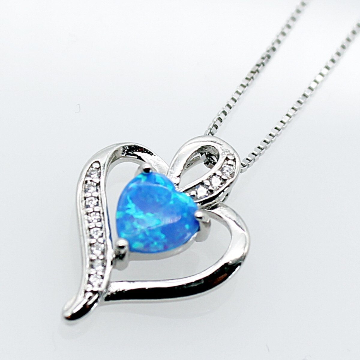 Mädchen cm, Damen Anhänger türkis Halskette Zirkonia Sterling Silberkette ELLAWIL 45 Kette blau Herz inklusive (Kettenlänge mit Geschenkschachtel Silber 925),