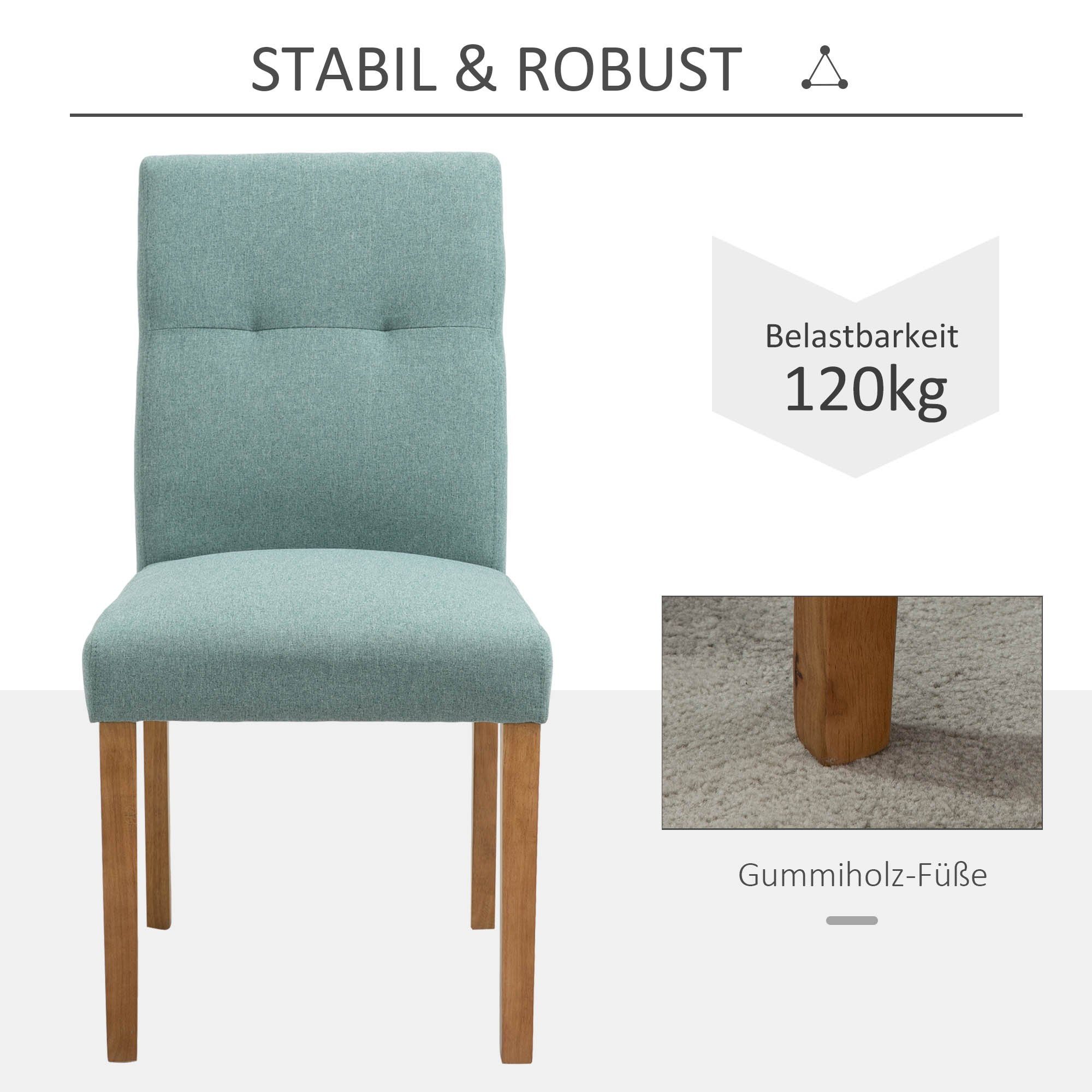 Rückenlehne Grün Esszimmerstuhl grün 2 (2er Essstühle Leinen-Polyester-Gewebe Küchenstuhl Esstischstuhl HOMCOM grün St), | Set Esszimmerstühle,