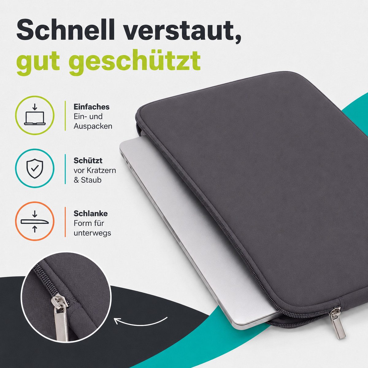 König Design Laptoptasche Universal Notebooktasche 15 Zoll Sleeve Tasche Hülle Laptop Case Cover, weiches Innenfutter zum Schutz vor Kratzern – Bild 5 von 5