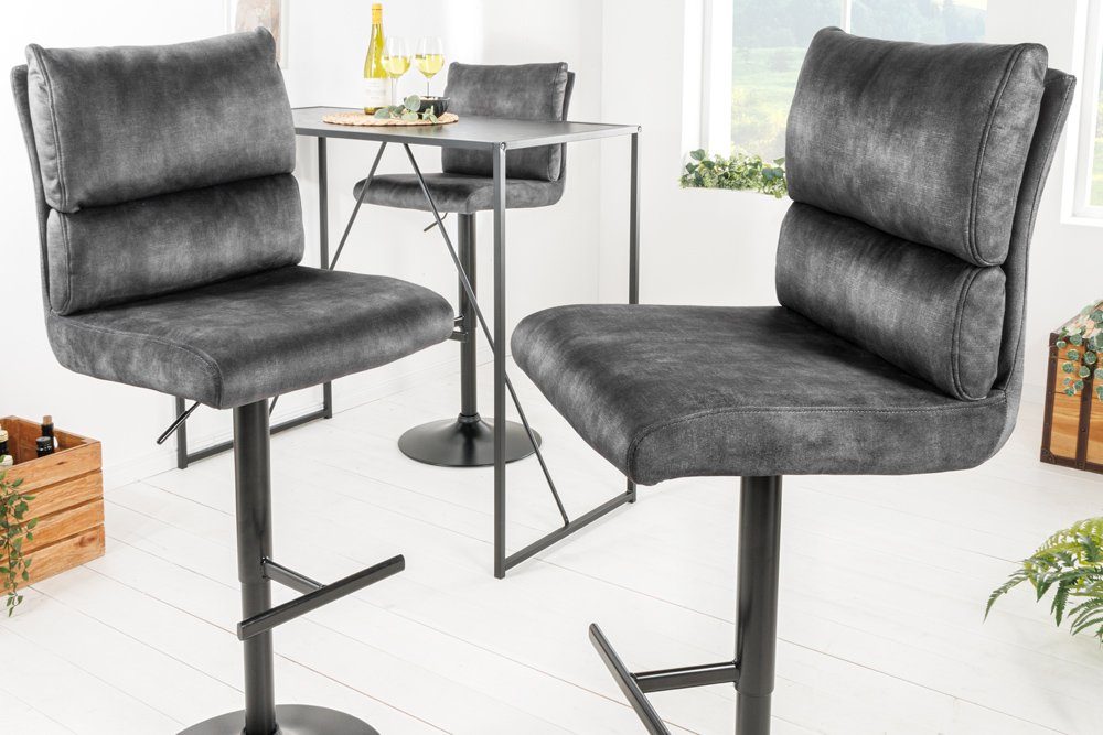 riess-ambiente Barhocker COMFORT dunkelgrau/schwarz - Samt, Metall, höhenverstellbar, weich (Einzelartikel, 1 St), Drehbarer Stuhl mit Lehne - ideal für Wohn- und Esszimmer oder Küche