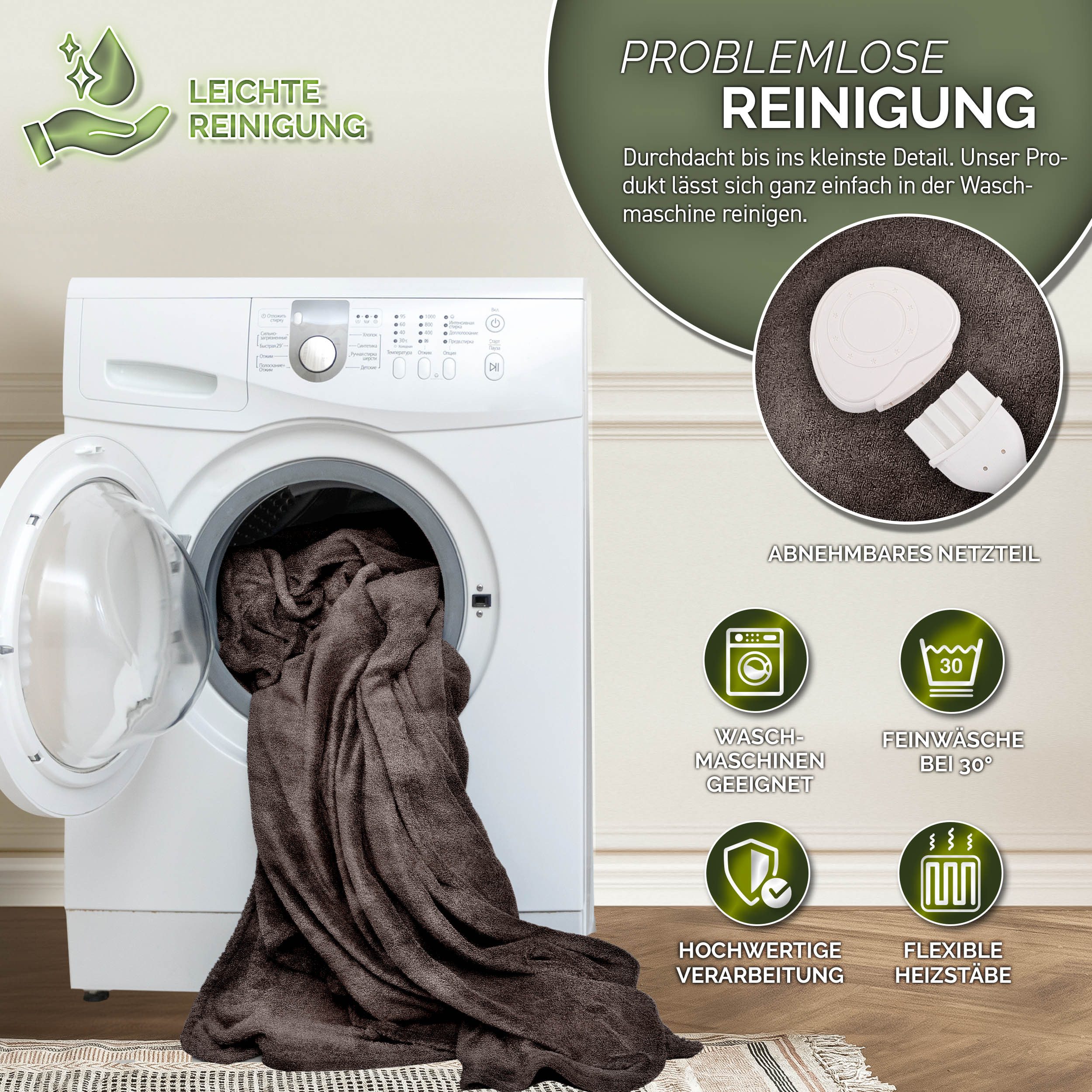 sinnlein Heizdecke Heizdecke elektrisch Wärmeunterbett XXL Wärmedecke Abschaltautomatik, Heizdecke aus Plüsch, Timerfunktion, 9 Temperaturstufen, waschbar bis 40°C, Digitalanzeige