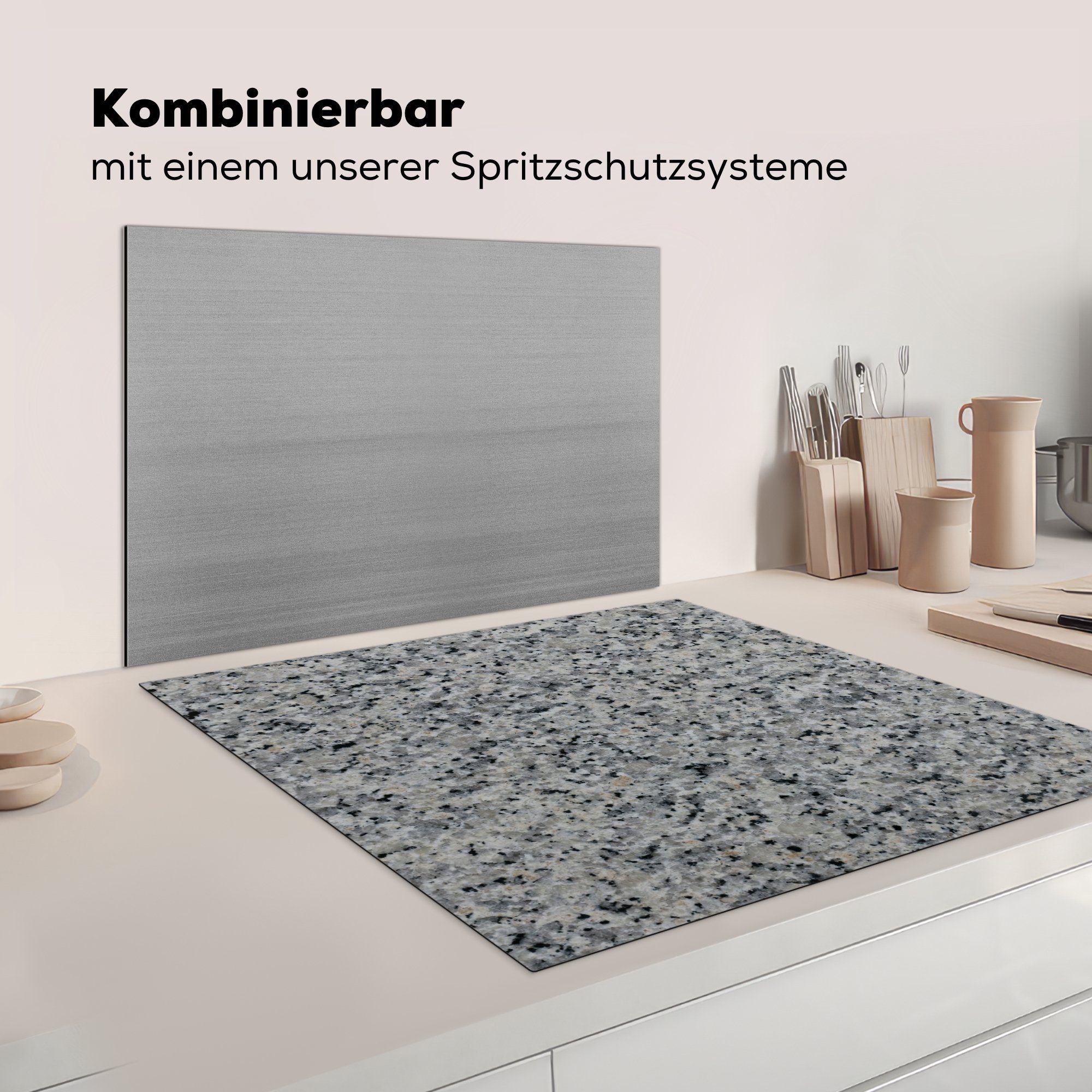 (1 cm, Kristall, Herdblende-/Abdeckplatte küche für Granit Schwarz Grau tlg), - Ceranfeldabdeckung, MuchoWow - - Arbeitsplatte 78x78 Vinyl,