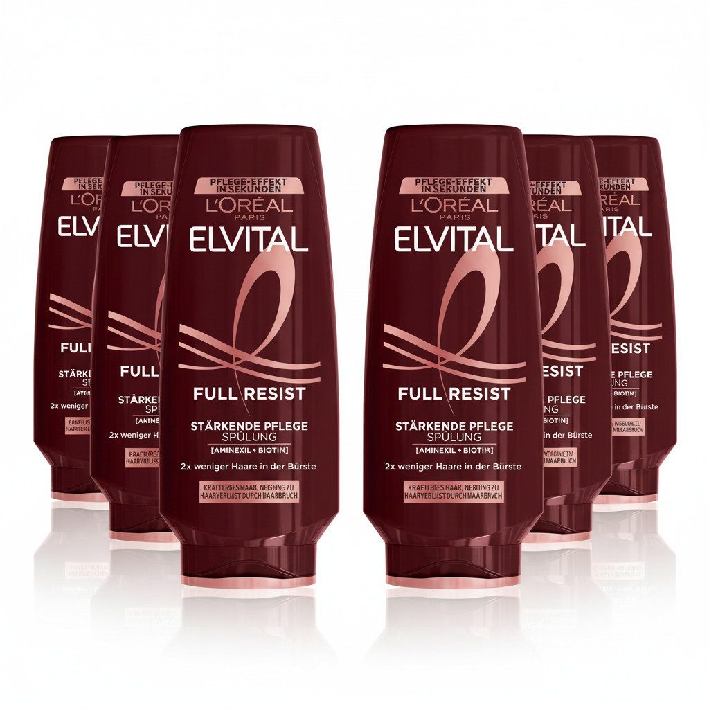 L'ORÉAL PARIS Haarspülung L'Oréal Paris Elvital Full Resist Spülung, Packung, 6-tlg., Reduziert Haarverlust durch Haarbruch und stärkt das Haar.