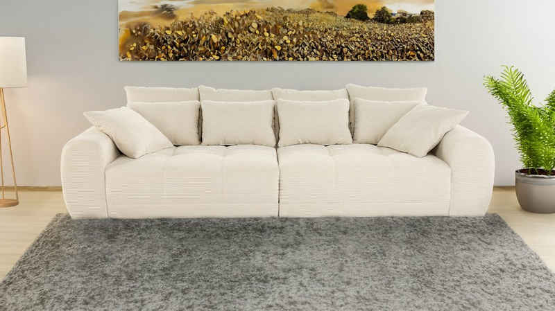 Massivart® Big-Sofa JANNI beige oder grün Cord 308 cm 4-Sitzer, Federkernpolsterung, 4 Rückenkissen, 4 mittlere Kissen, 2 Zierkissen
