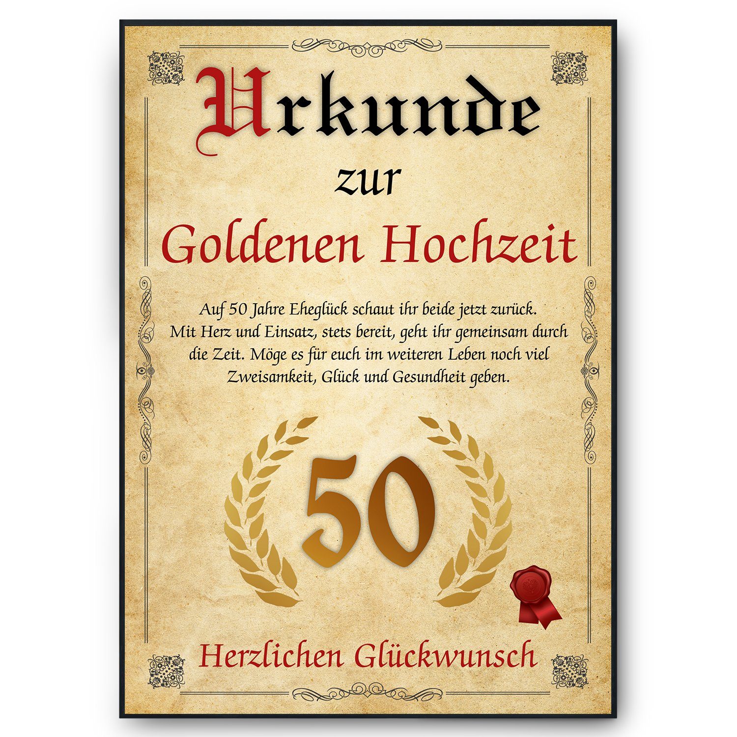 Tigerlino Poster Urkunde zum 50. Hochzeitstag Geschenk 50. Jahrestag Karte Ehepaar, Goldene Hochzeit