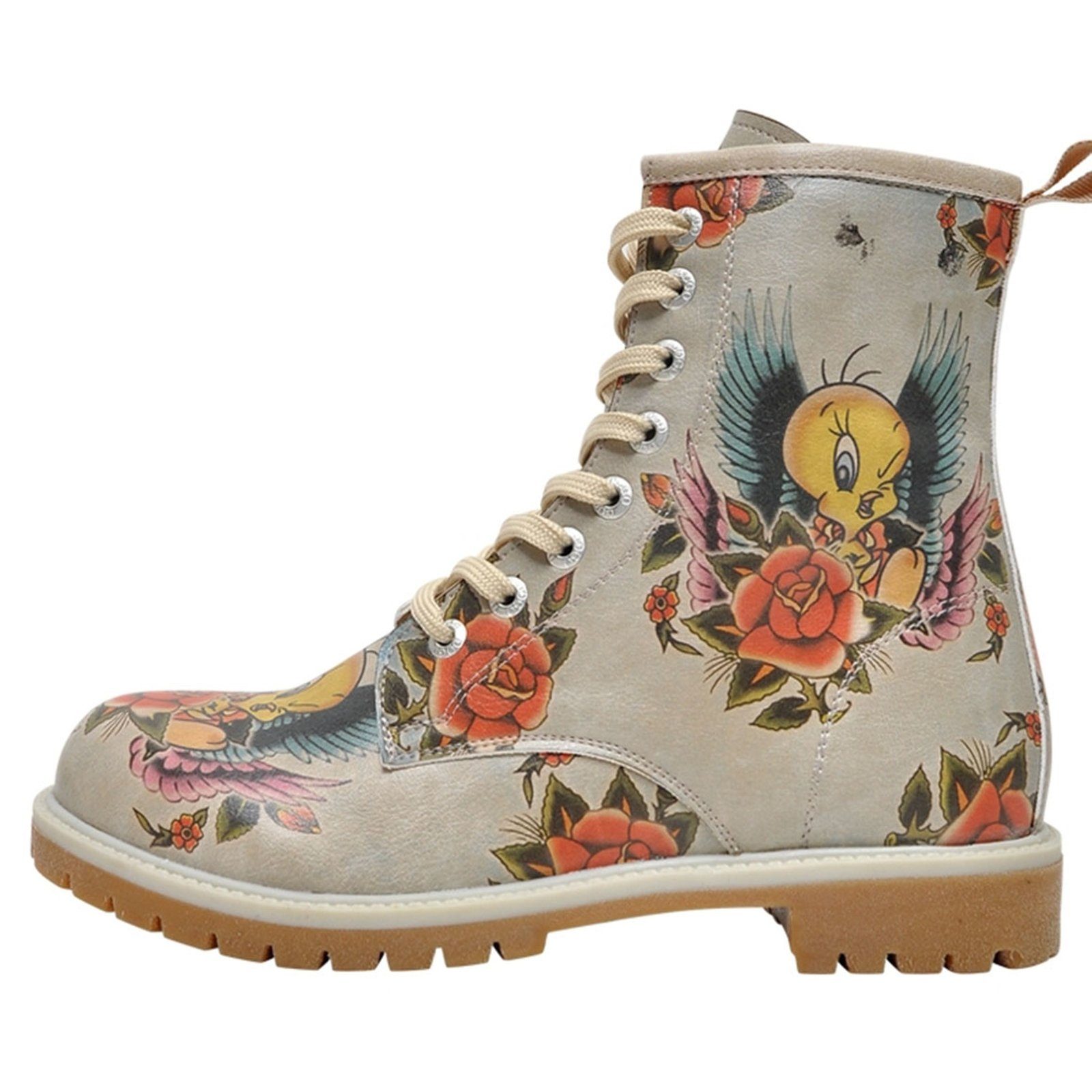 DOGO Damen Boots Tweety with Roses Vegan Damen Boots / female Schnürboots Vegan