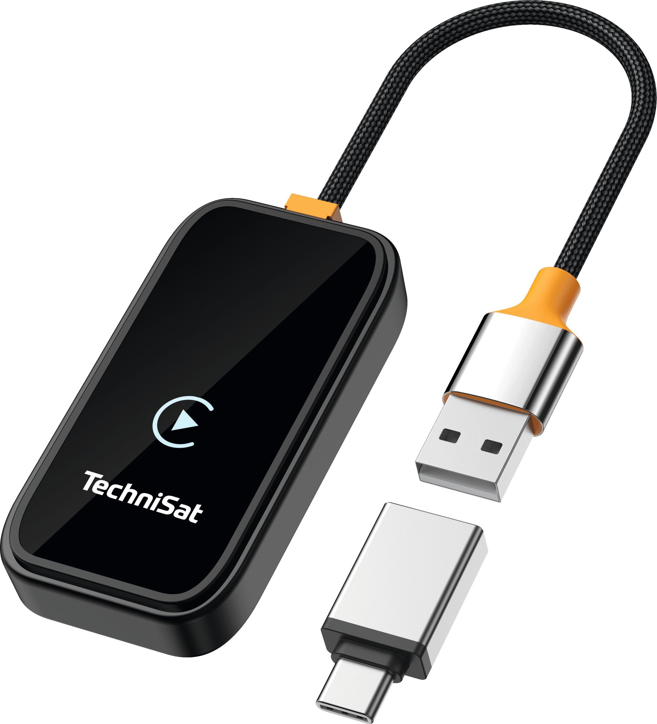 TechniSat TECHNICAST 100 Wireless CarPlay Audio-Adapter USB-A zu USB-C, Wireless CarPlay- und Android Auto Adapter, ab iOS 10 oder Android 11