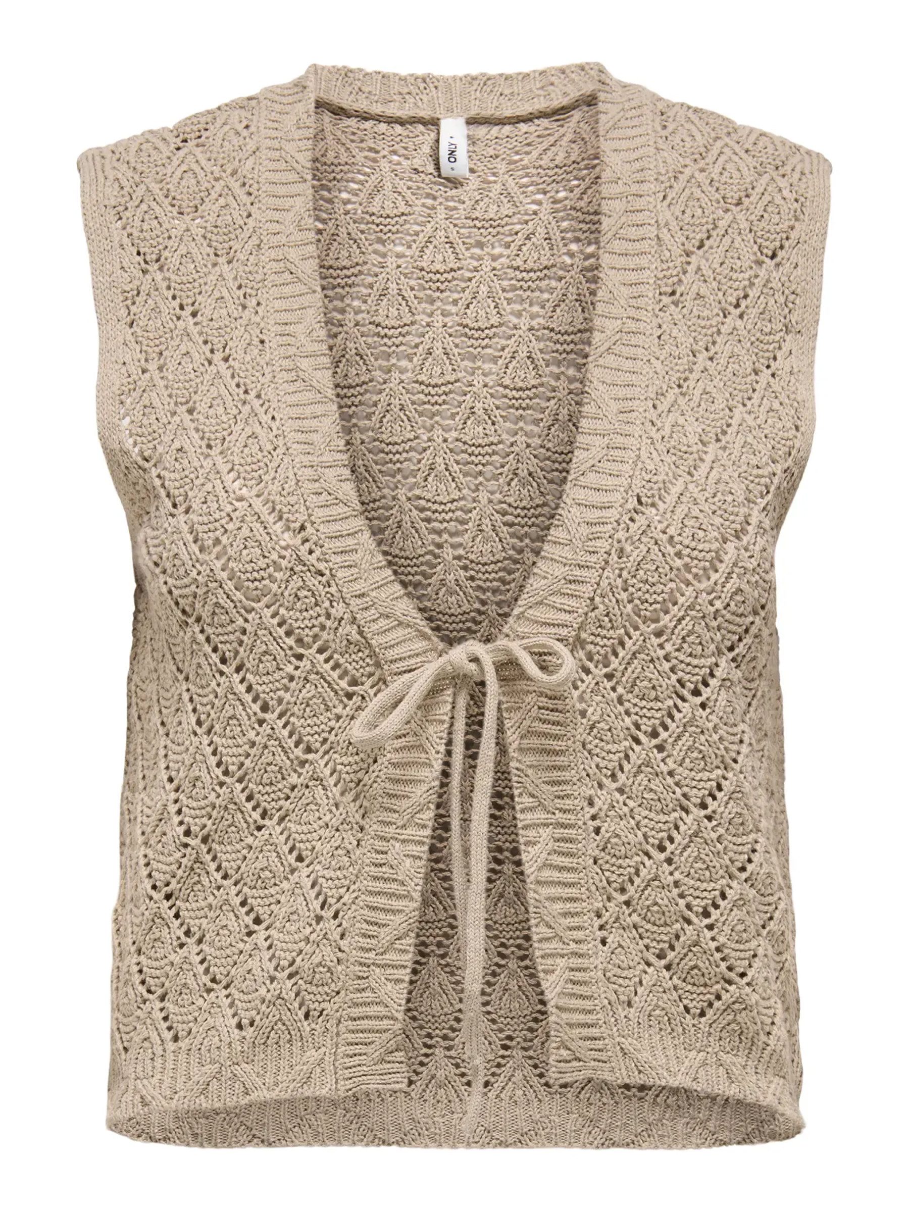 ONLY Cardigan Ärmellos V-Ausschnitt Häkelmuster Zierschleife Design (1-tlg) günstig online kaufen