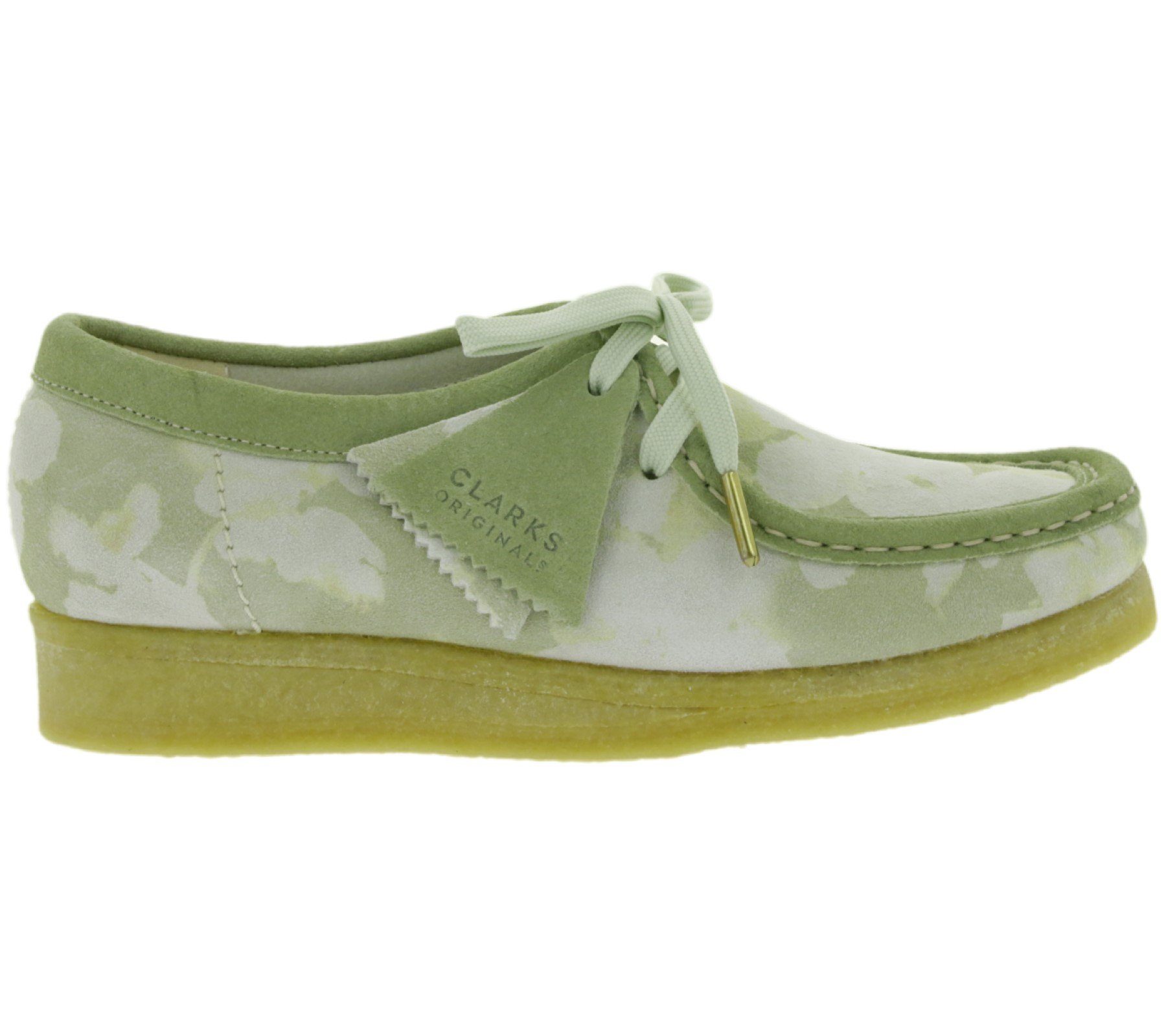 Clarks floralem Wallabee Halbschuhe Muster Damen Originals Clarks Schnürschuh Grün mit Echtleder-Bootsschuhe Schnürschuhe