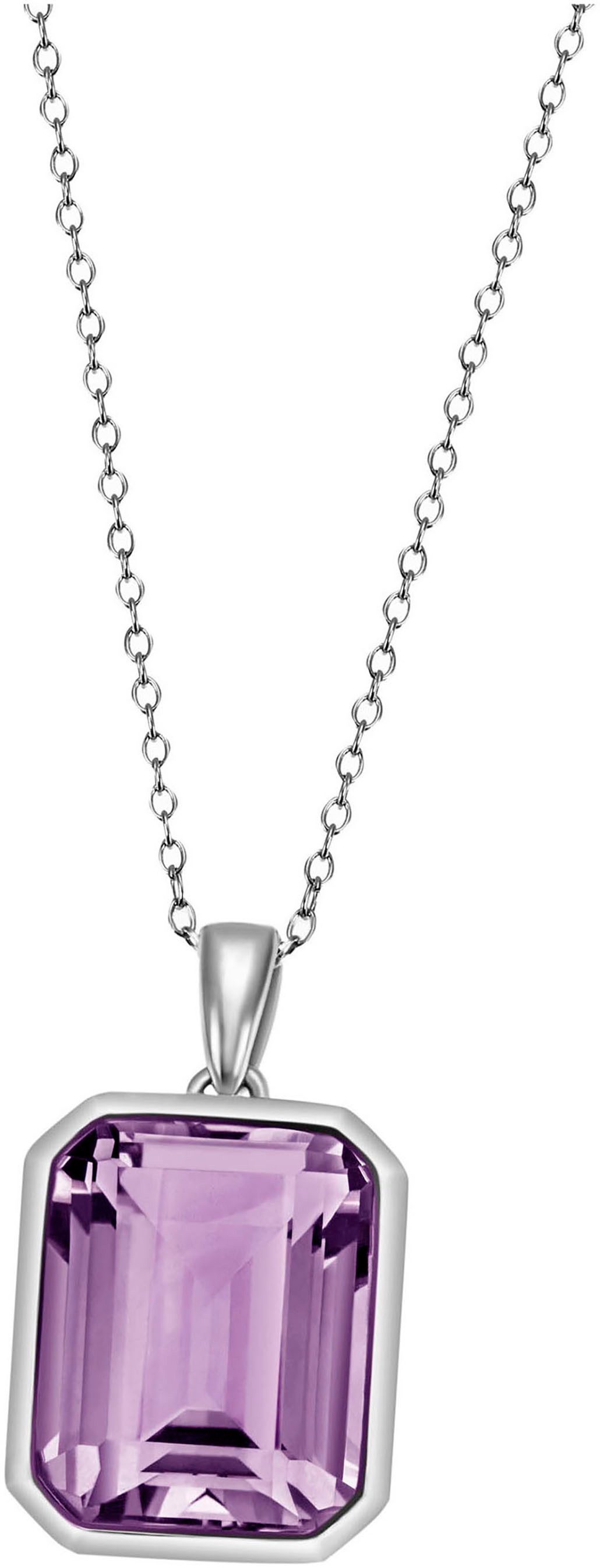 Firetti Kette mit Anhänger Schmuck Geschenk Silber 925 Halsschmuck Halskette Ankerkette Quadrat, mit Amethyst oder Topas