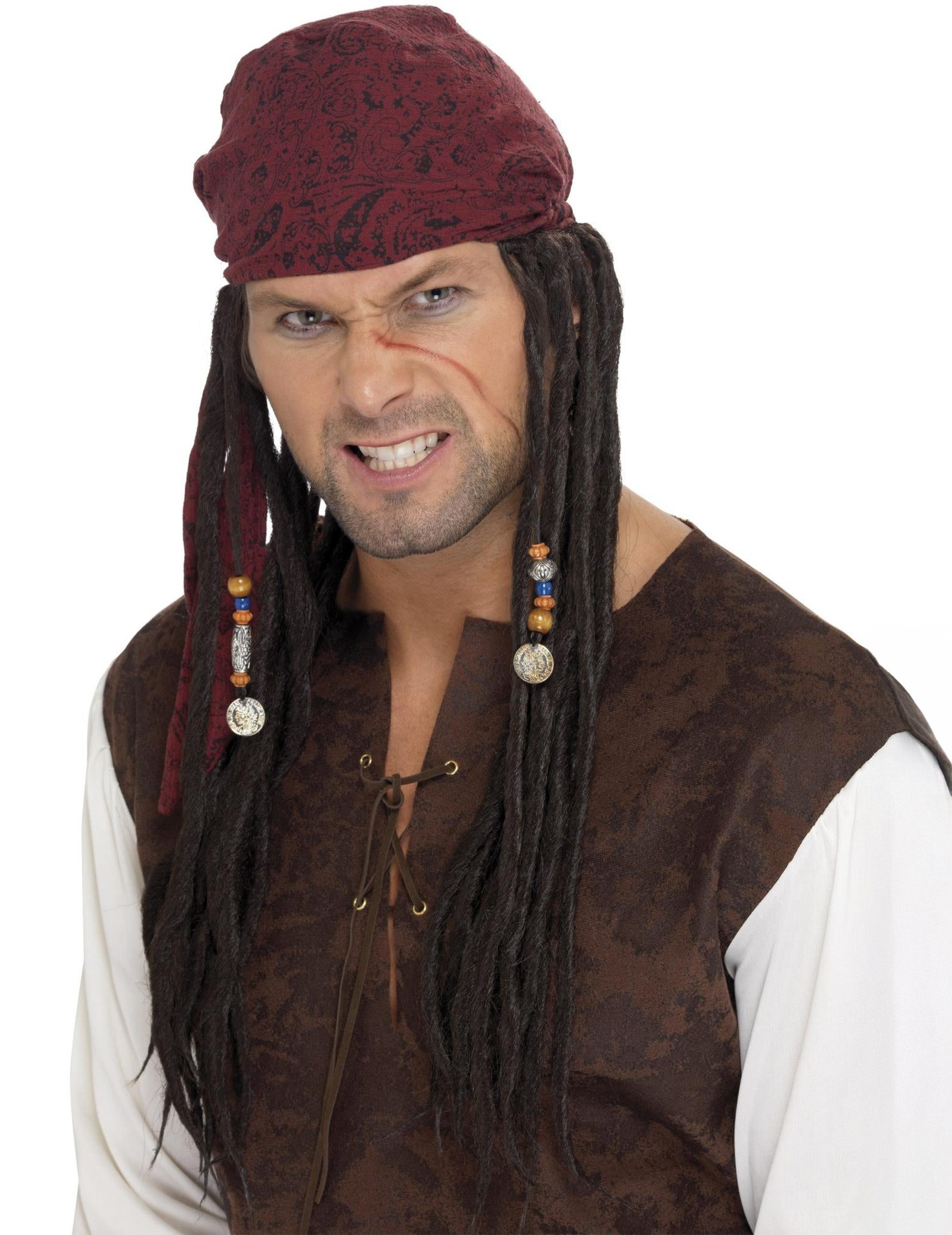 Smiffys Piraten-Kostüm Piraten-Kapitän Perücke Dreadlocks braun