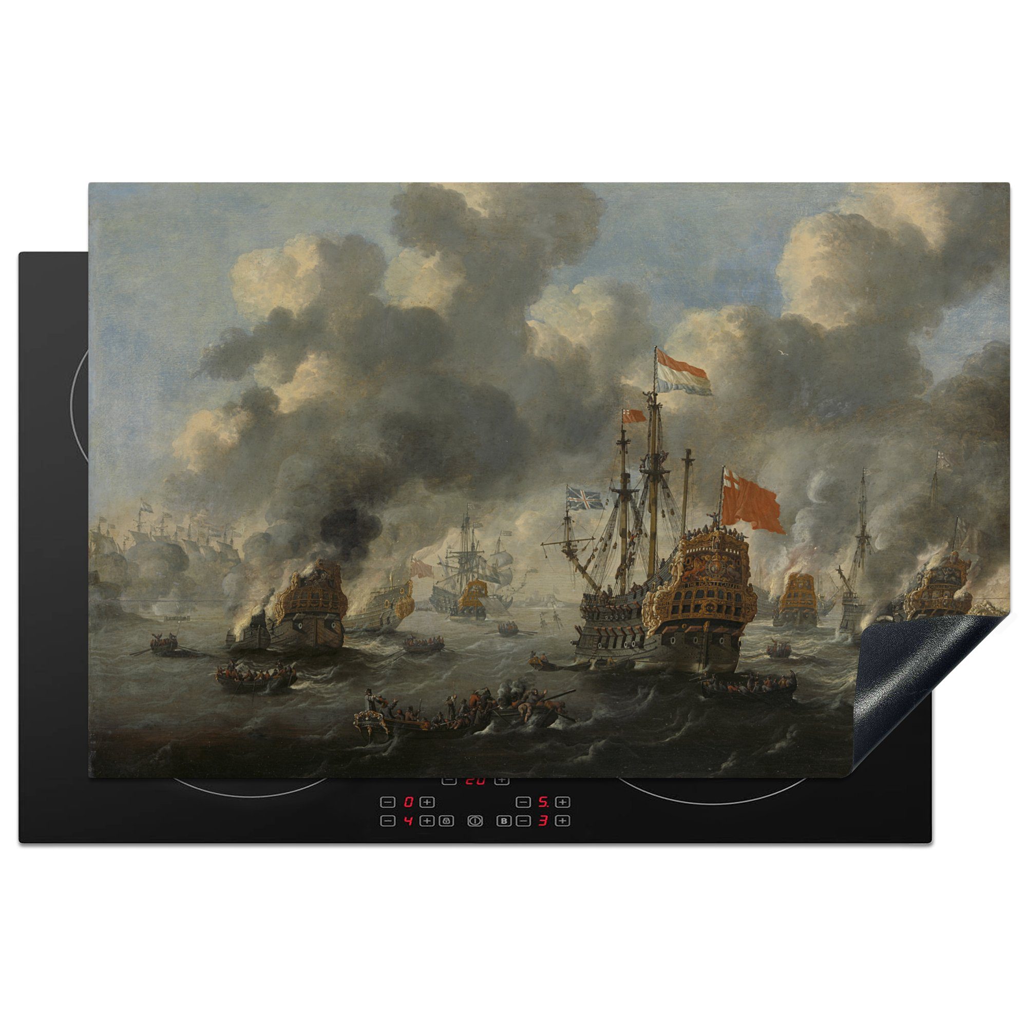 MuchoWow Herdblende-/Abdeckplatte Der Brand der englischen Flotte vor Chatham, 20. Juni 1667, Peter van, Vinyl, (1 tlg), 81x52 cm, Induktionskochfeld Schutz für die küche, Ceranfeldabdeckung