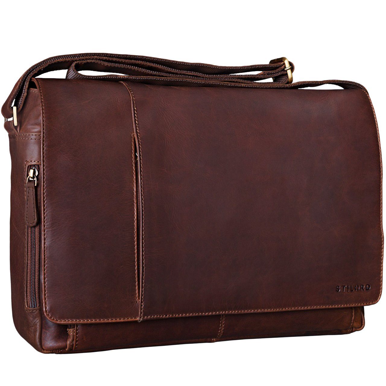 STILORD Laptoptasche "Elias" Herren Umhängetasche 15,6 Zoll Laptop cognac - dunkelbraun