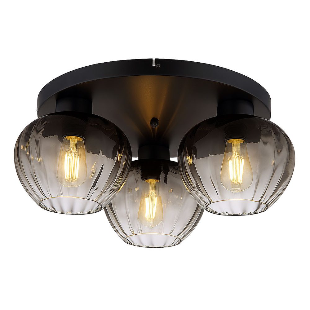 NOWA LED Deckenleuchte, Leuchtmittel inklusive, Warmweiß, LED Deckenlampe Deckenleuchte Wohnzimmerlampe Rauchglas D 45 cm