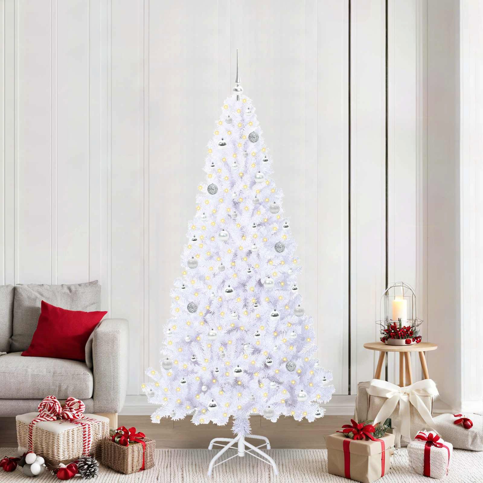 vidaXL Künstlicher Weihnachtsbaum Künstlicher Weihnachtsbaum Weiß 210 cm PVC und Stahl