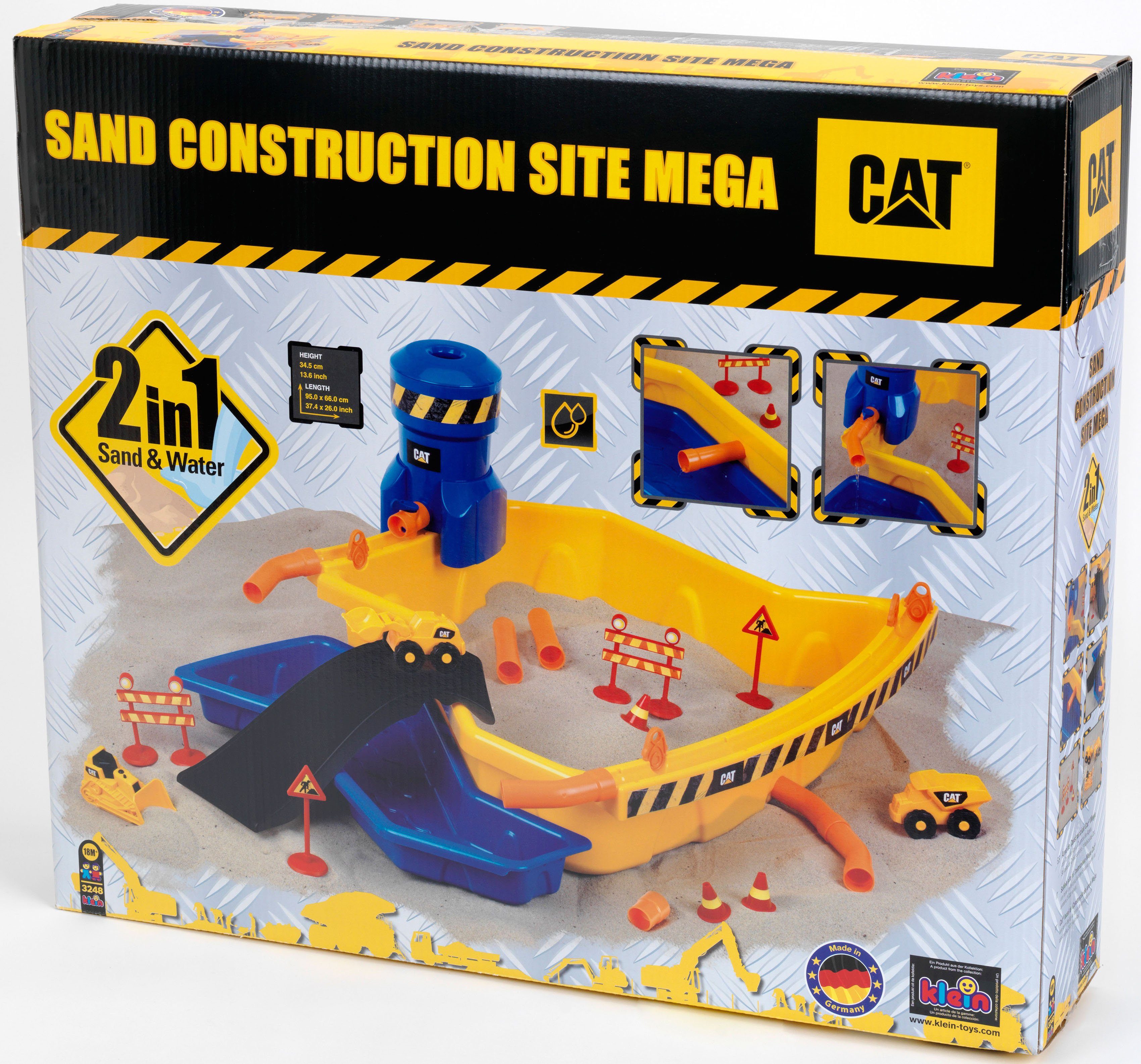 Klein Spielzeug-Radlader Caterpilar CAT Sandbaustelle Mega, (Set, 28-tlg), mit 3 Cat® Fahrzeugen; Made in Germany