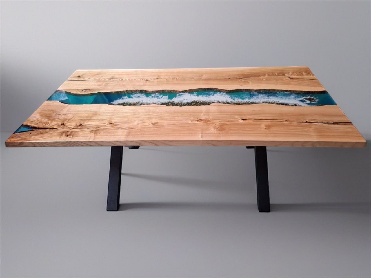 JVmoebel Esstisch Exklusiver Massivholz-Esstisch Epoxidharz-Finish Sofort (Esstisch), Made in Europa