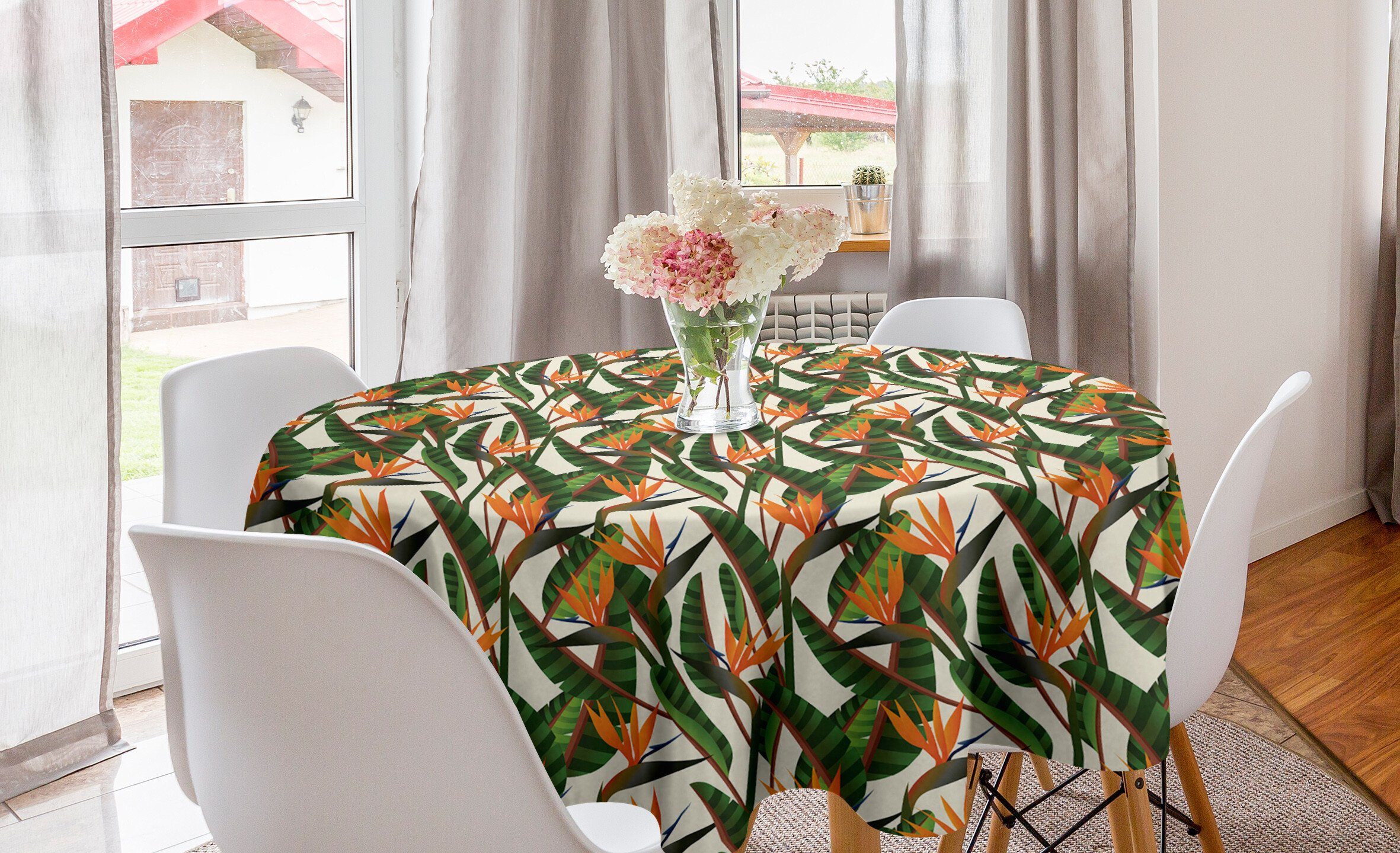 Abakuhaus Tischdecke Dekoration, für Kreis Botanisch Abdeckung Esszimmer Jungle Sommer Exotische Küche Tischdecke