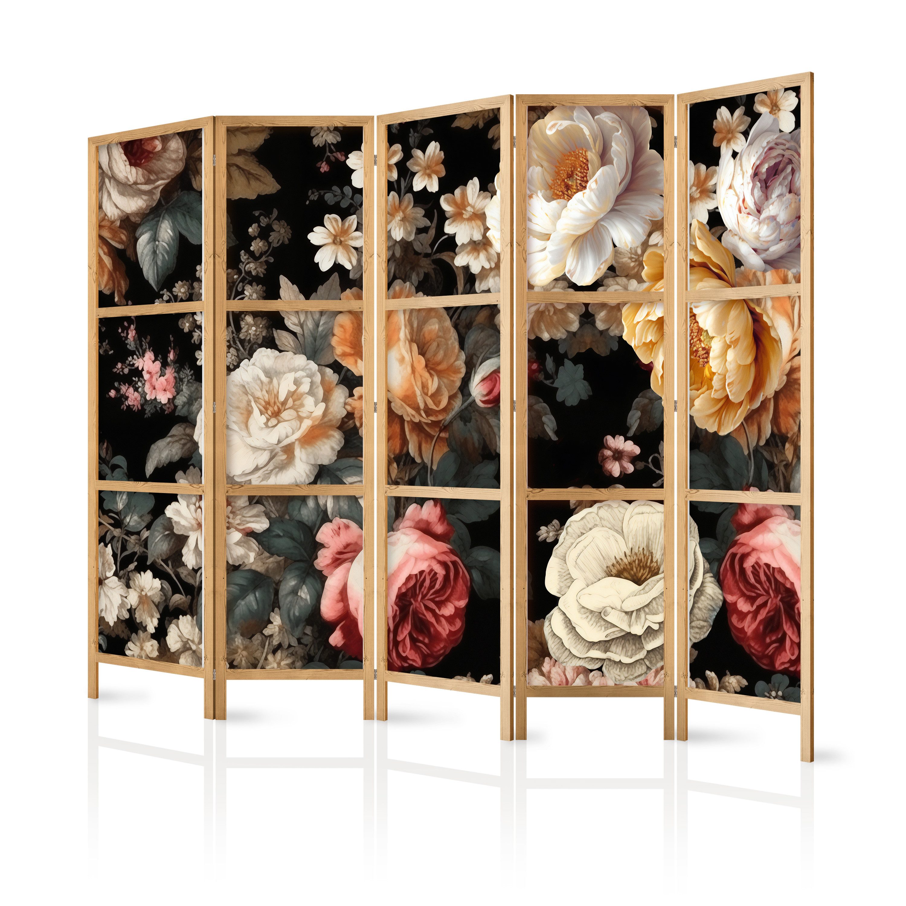 Muralo Paravent 5-teilig Japanischer Paravent klappbar Blumen Pfingstrosen (Packung, 1 St., 225x172 cm), Für das Wohnzimmer, das Schlafzimmer