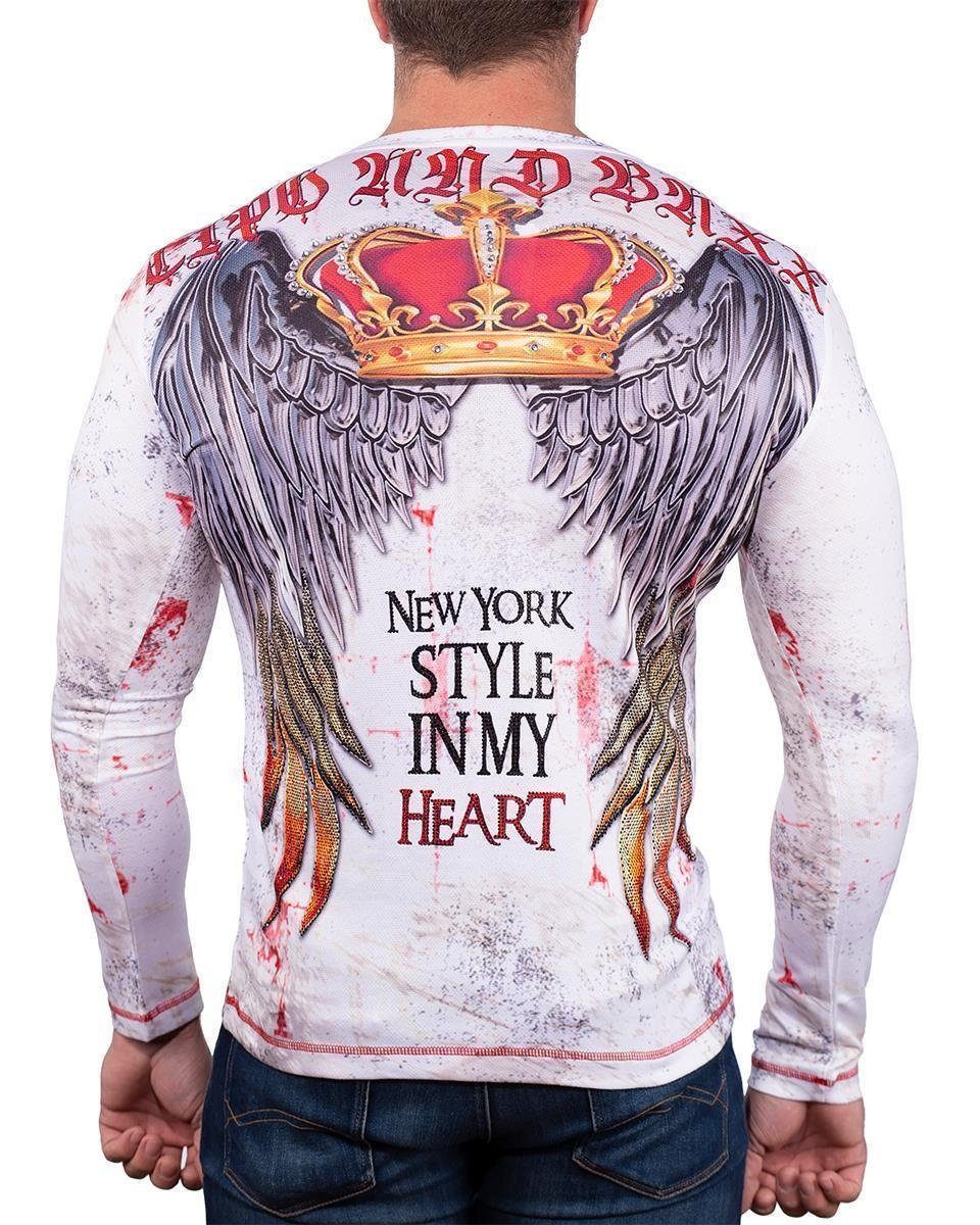 Cipo & Baxx Longsleeve Herren regular fit Pullover BA-CL498 White S mit Far günstig online kaufen