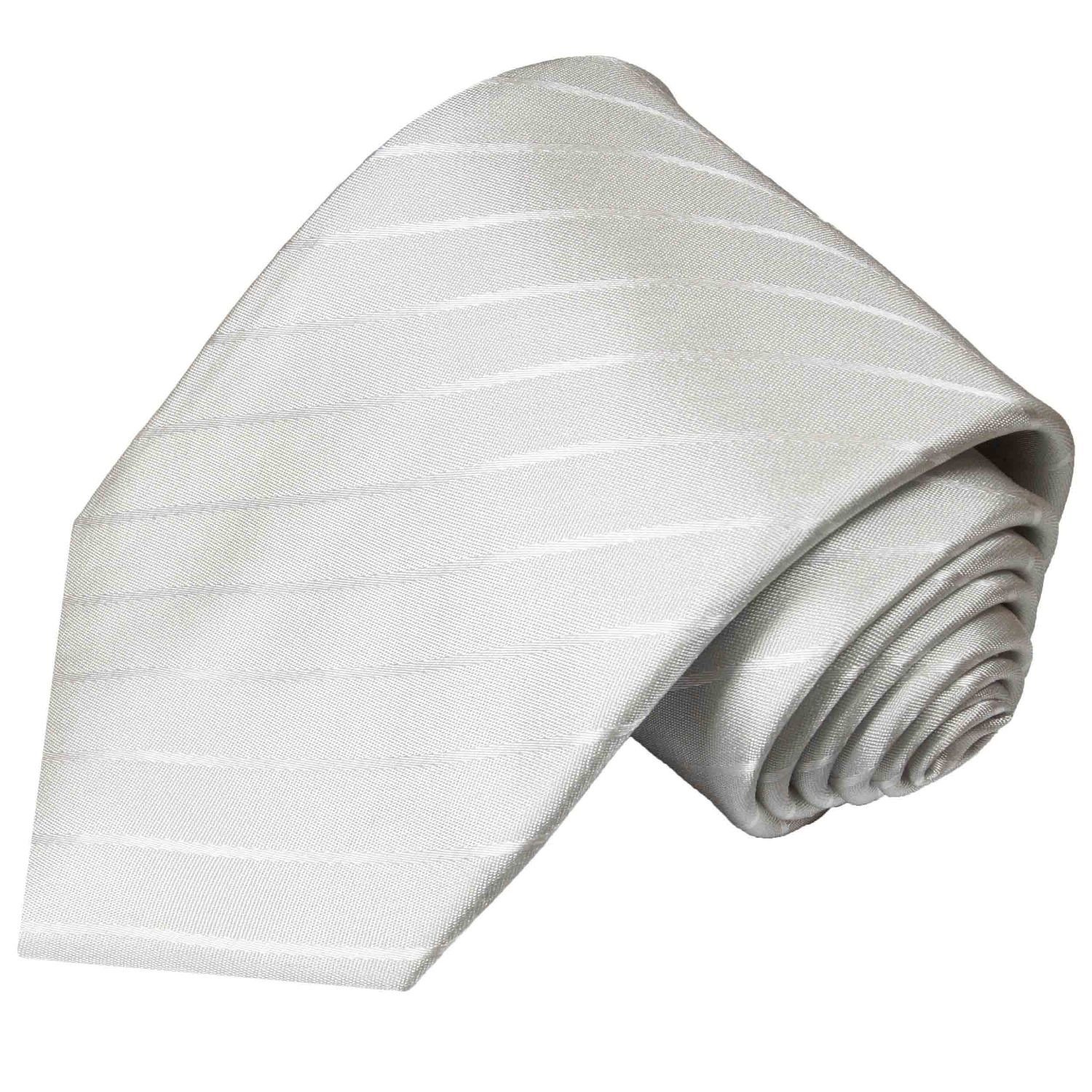 Paul Malone Krawatte Moderne Herren Seidenkrawatte gestreift 100% Seide Breit (8cm), ivory weiß 992 | Breite Krawatten