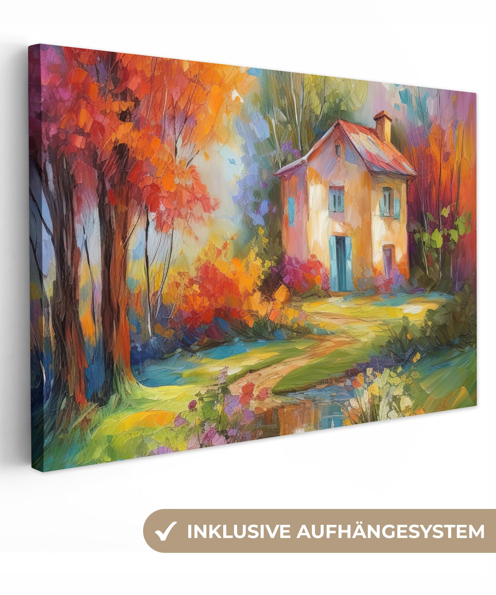 OneMillionCanvasses® Leinwandbild Landschaft - Farbenfroh - Ölgemälde - Kunst, (1 St), Wandbild Leinwandbilder, Aufhängefertig, Wanddeko, 30x20 cm | Leinwandbilder