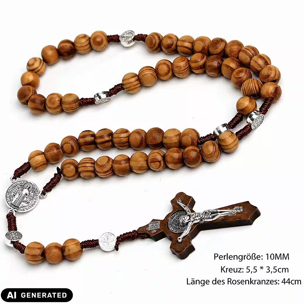 Ware aus aller Welt Kreuzkette Rosenkranz aus Holz mit Kreuz – 44 cm Gebetskette (1-tlg)