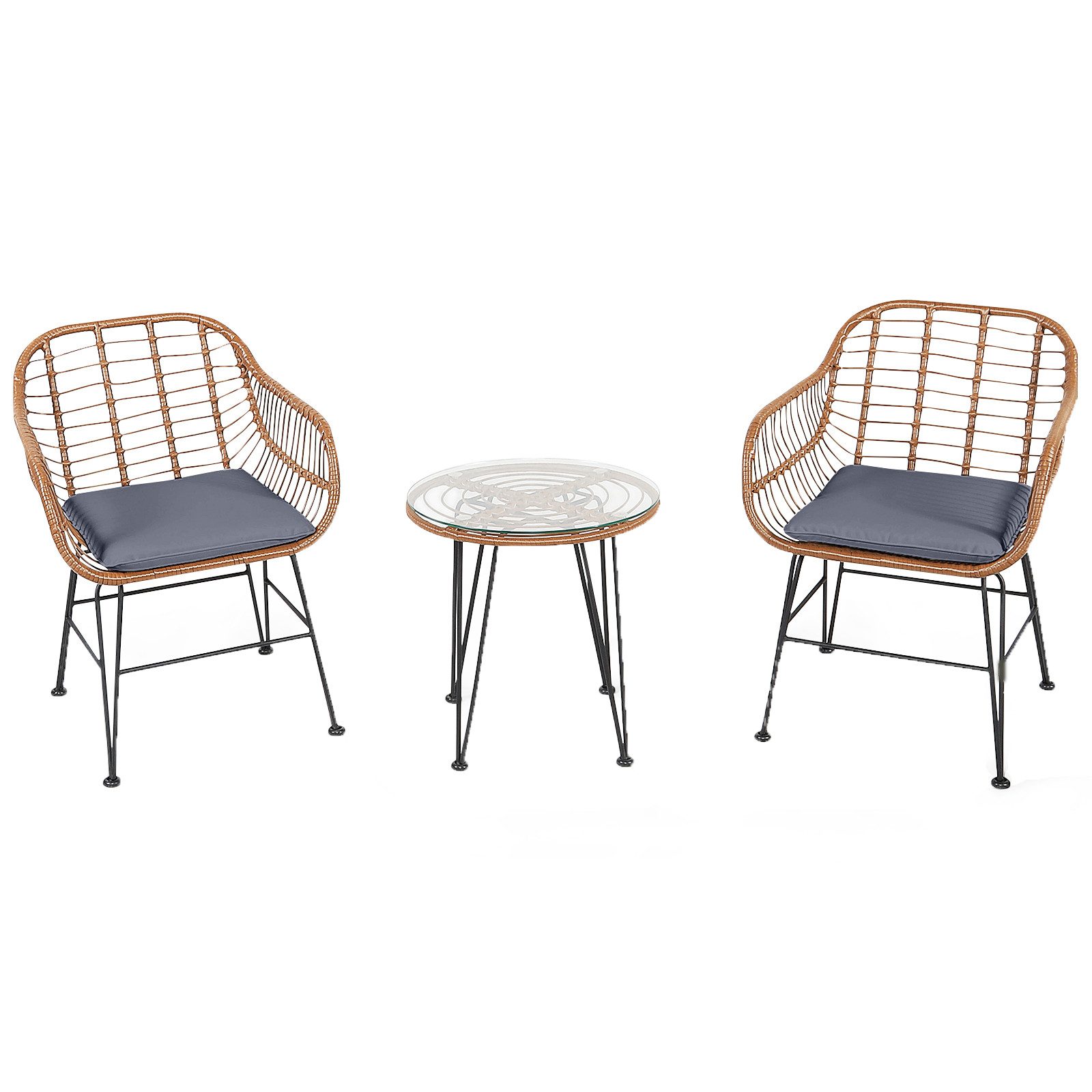 KOMFOTTEU Bistrostuhl 3-teiliges Gartenmöbel-Set, mit 2 Korbsesseln