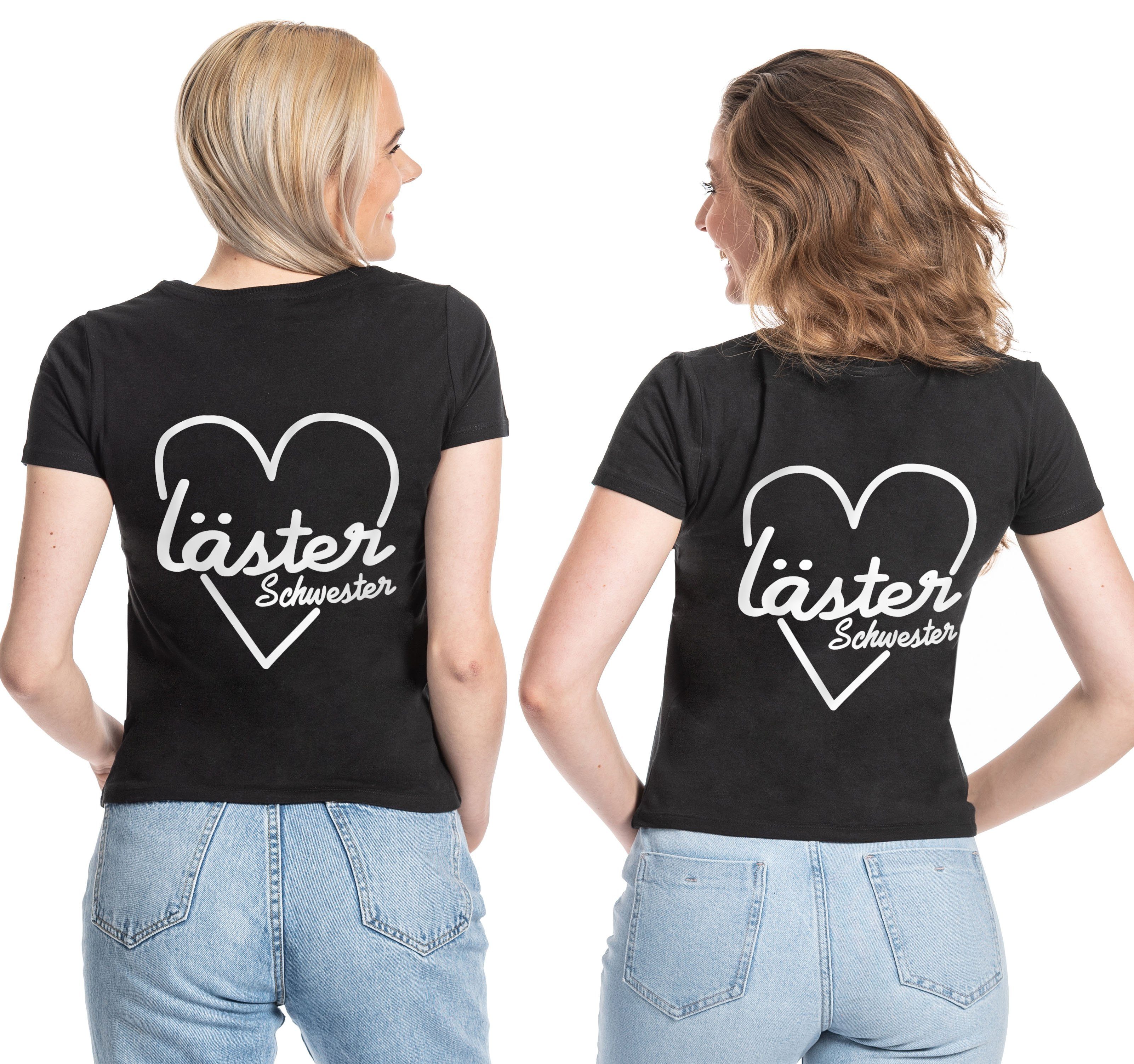 und Lästerschwester Beste modischem Brust- Sister T-Shirt T-Shirt Freundin Couples Shop Schwarz Rückenprint mit