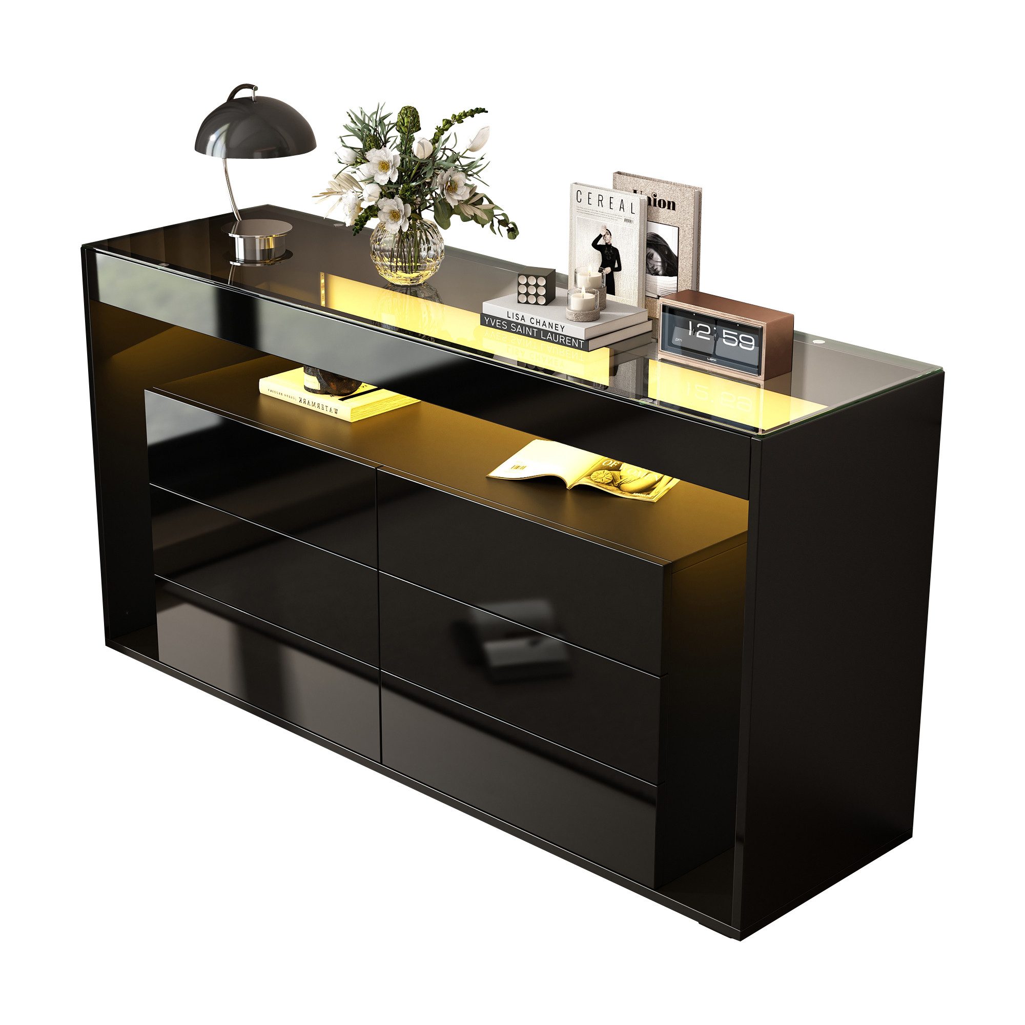 OKWISH Sideboard LED-Hochglanz-Kommode (Wohnzimmerschrank, Organisator, Anr günstig online kaufen