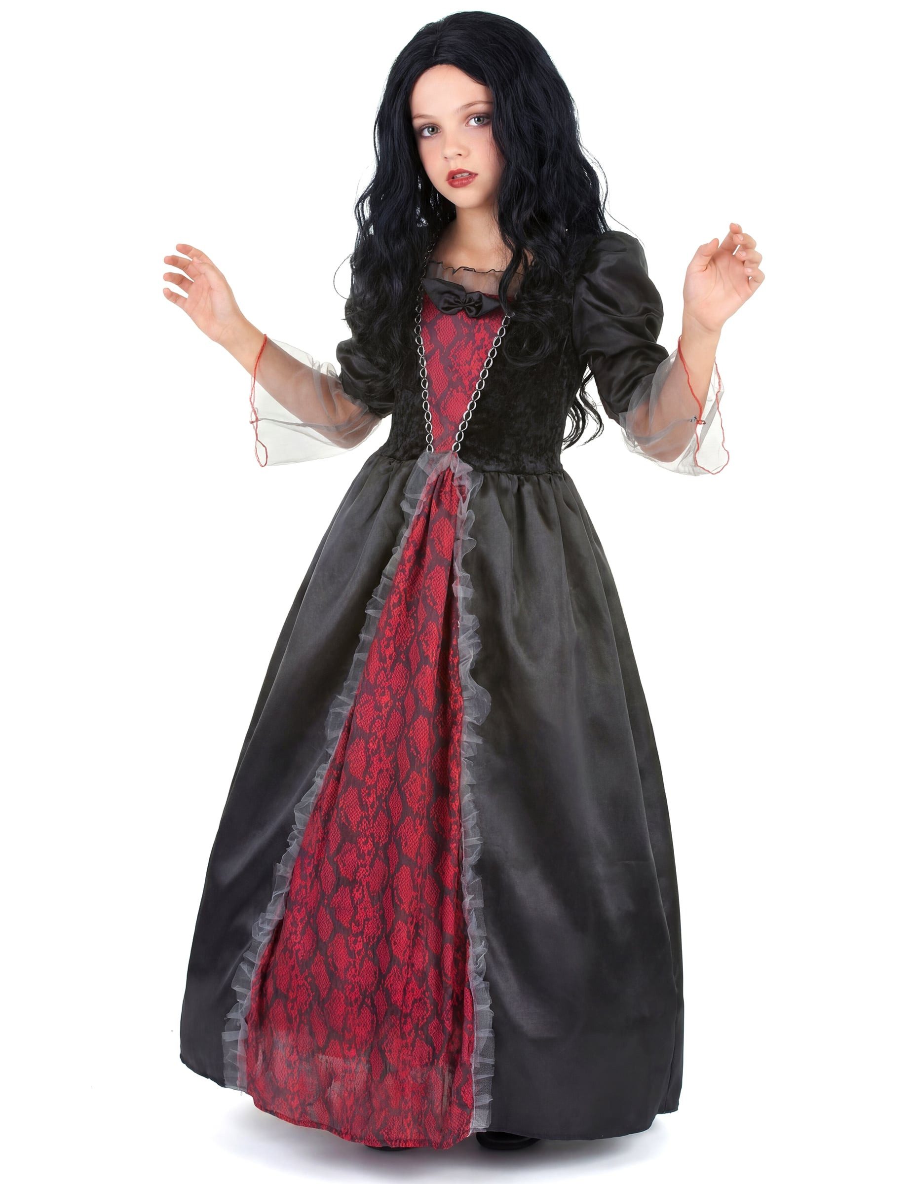 Kostüm Barock-Vampirin Halloween-Kinderkostüm rot-schwarz