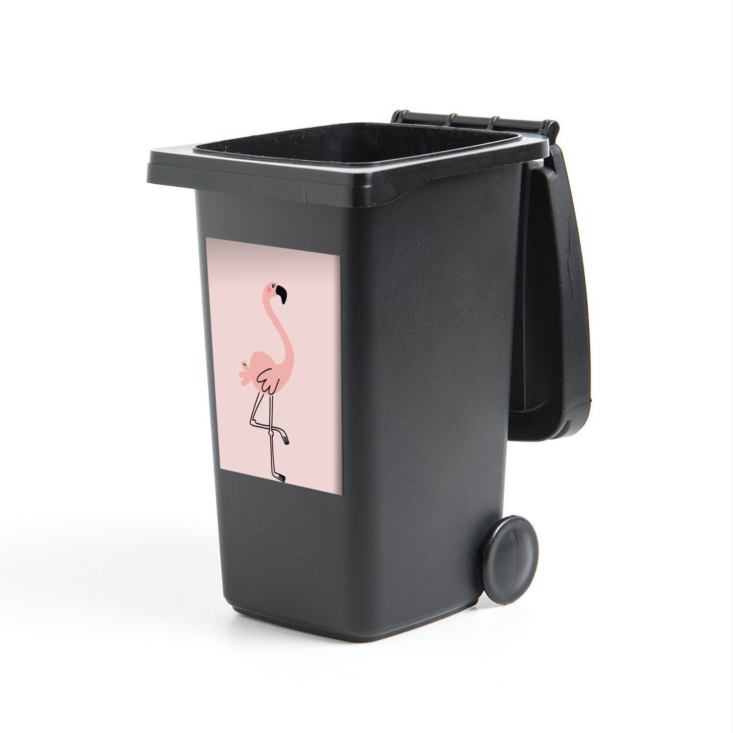 MuchoWow Wandsticker Flamingo - Rosa - Illustration - Handarbeit - Kinder - Mädchen (1 St), Mülleimer-aufkleber, Mülltonne, Sticker, Container, Abfalbehälter