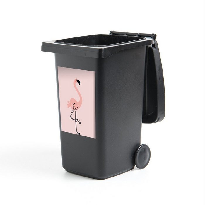 MuchoWow Wandsticker Flamingo - Rosa - Illustration - Handarbeit - Kinder - Mädchen (1 St) Mülleimer-aufkleber Mülltonne Sticker Container Abfalbehälter