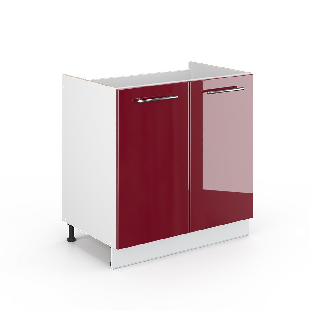 Hochglanz R-Line Weiß 80 Spülenschrank Vicco Bordeaux | cm Weiß weiß Küchenunterschrank Bordeaux