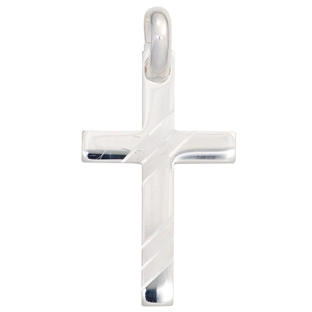 Schmuck Krone Kettenanhänger glänzend Kreuz teilmatt 925 Unisex, Kreuzchen Anhänger Silberkreuz Silber 925 Silber