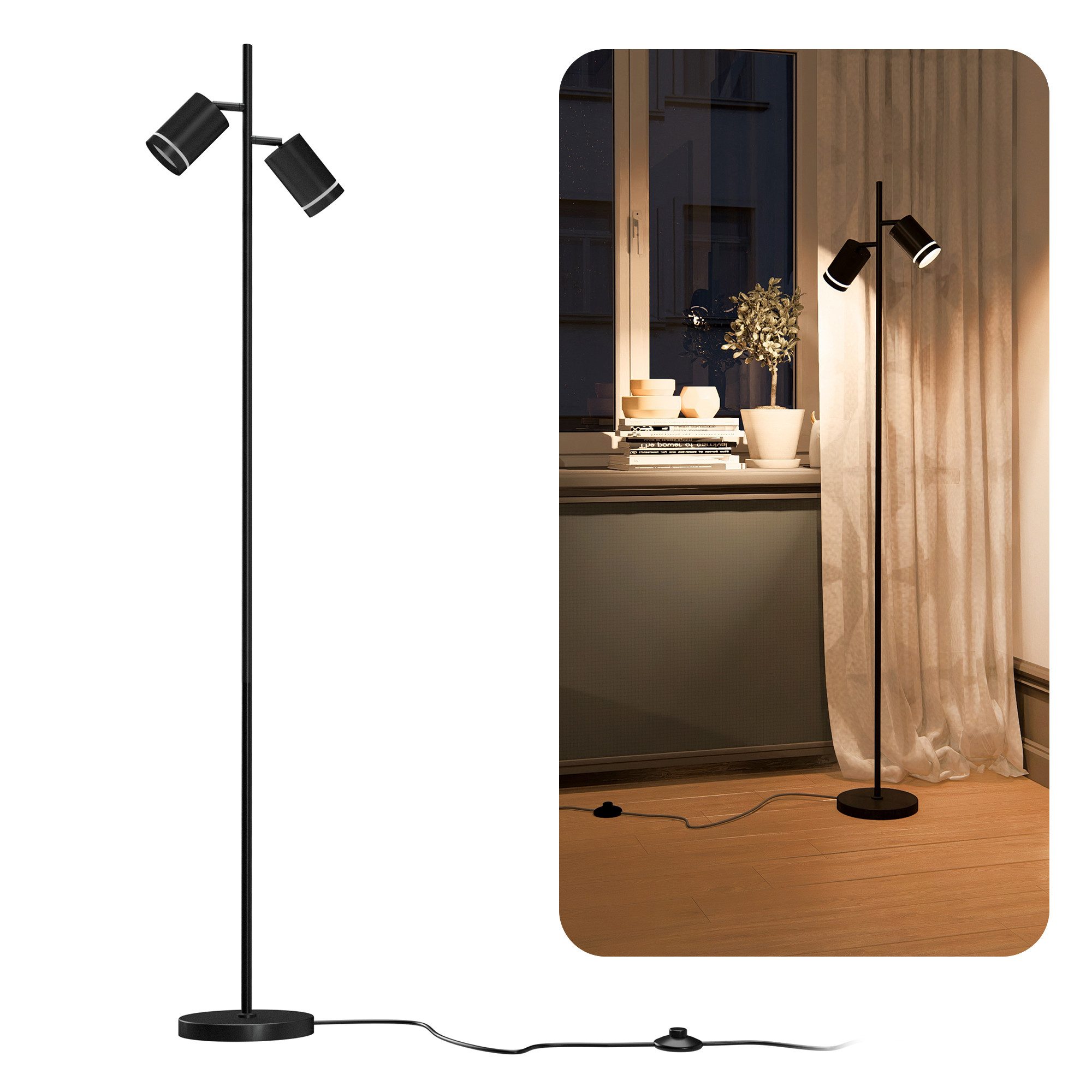 linovum LED Spiegelleuchte TAVIRA Stehlampe mit GU10 LumiFLEX Lichtfarbe warm / neutral / kalt 6W, Neutralweiß, Warmweiß, Tageslichtweiß