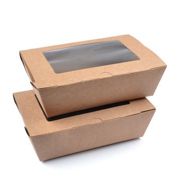 Einwegschale 200 Stück Fast Food Boxen mit Fenster (Größe M), (180×115×60 mm), kraft, mit Sichtfenster Finger Food Box Foodcase Snackbox Take Away