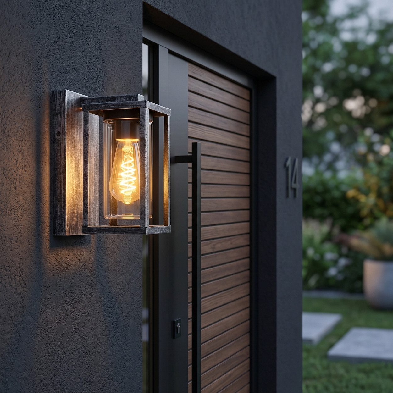 hofstein Außen-Wandleuchte Wandlampe im modernen Look, Metall/Glas in Schwarz-Silberfarben/Klar, ohne Leuchtmittel, Wandleuchte im Industrial-Design, Garten, 1 x E27, ohne Leuchtmittel