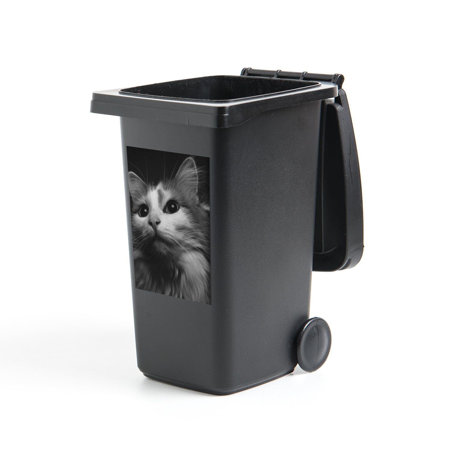MuchoWow Wandsticker Tierprofil Katze in schwarz und weiß (1 St), Mülleimer-aufkleber, Mülltonne, Sticker, Container, Abfalbehälter