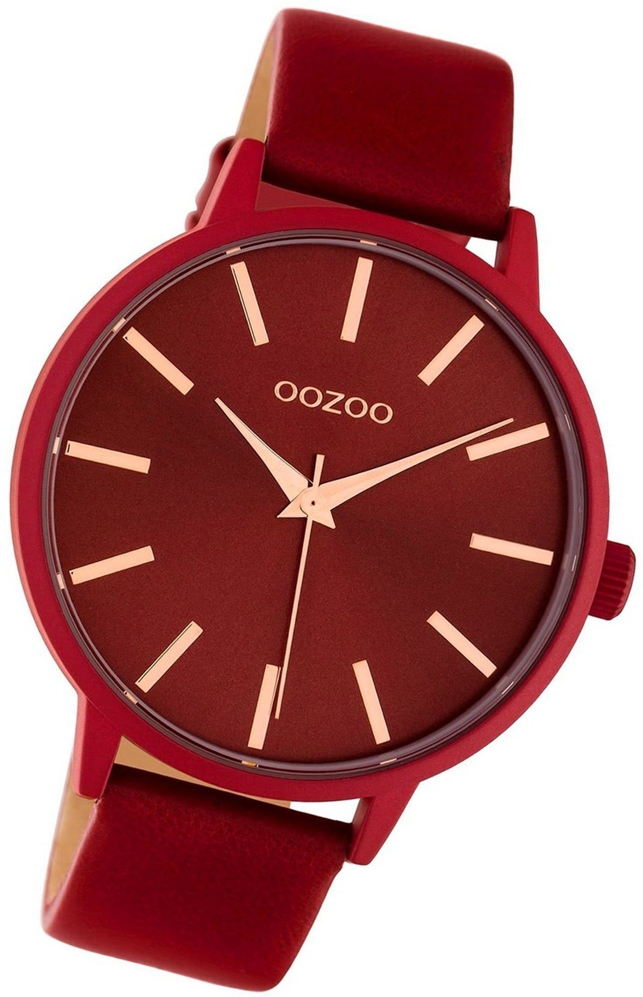 Damen C10618 Uhr Lederarmband rundes Oozoo Gehäuse, OOZOO Analog, Quarzuhr Damenuhr rot, (ca. groß 42mm) Leder