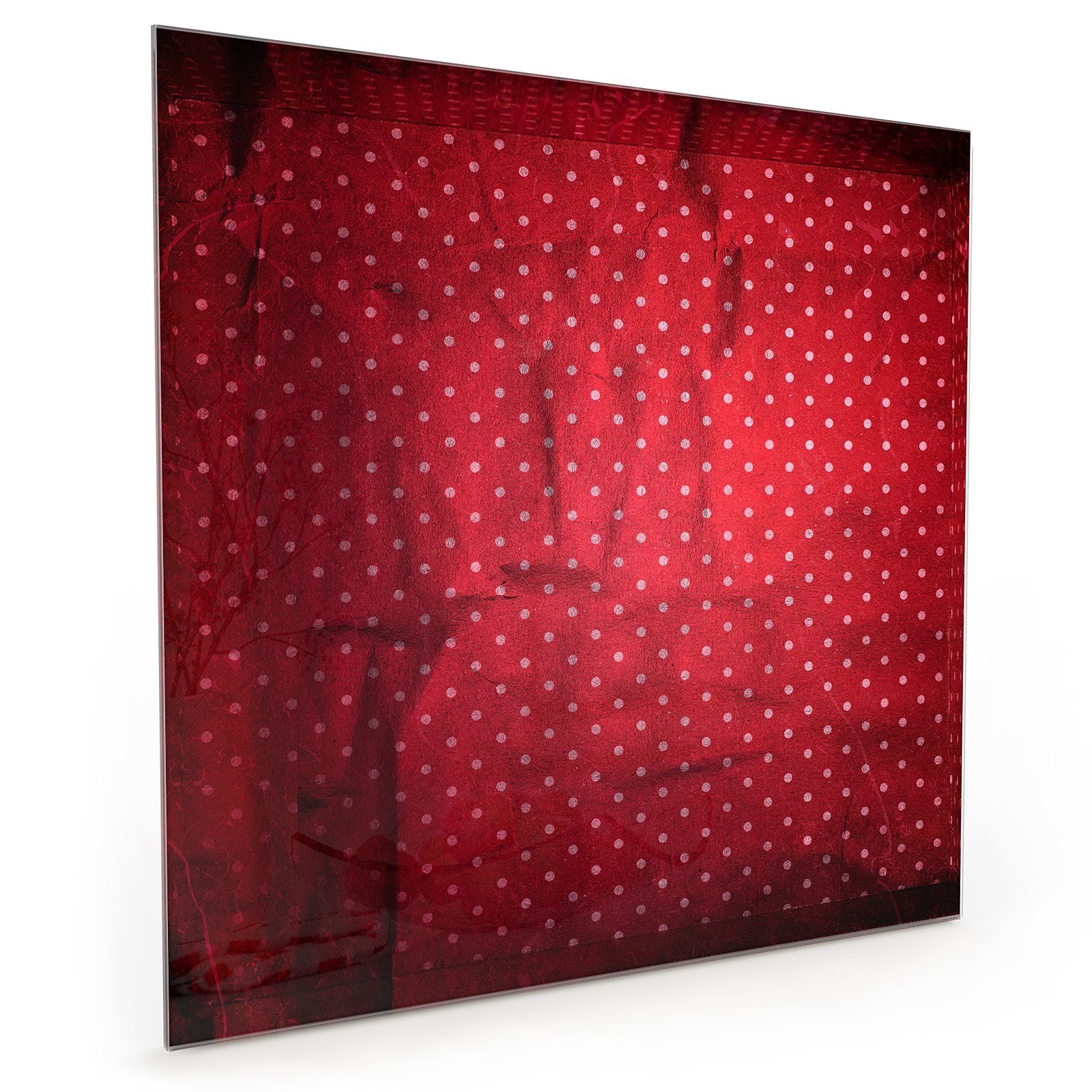 Primedeco Küchenrückwand Spritzschutz Glas Punkte auf rotem Hintergrund