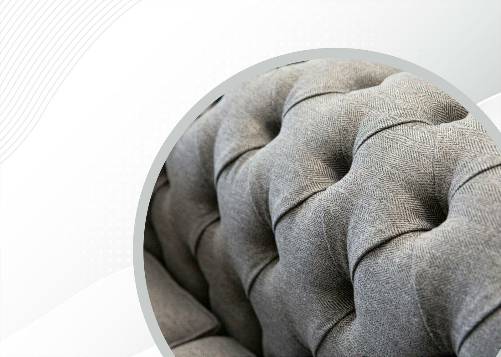 JVmoebel Chesterfield-Sofa, Chesterfield 2 Sitzer Sofas Design Polster Wohnzimmer Textil Sofa Hellgrau Stoff