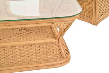 Krines Home Sitzgruppe Set Rattan Garnitur Wohnzimmersessel Carlo Armlehnsessel mit Tisch, (4-tlg., 2x Sessel, 1x Tisch, 1x Beistelltisch), aus Rattan Naturmaterial