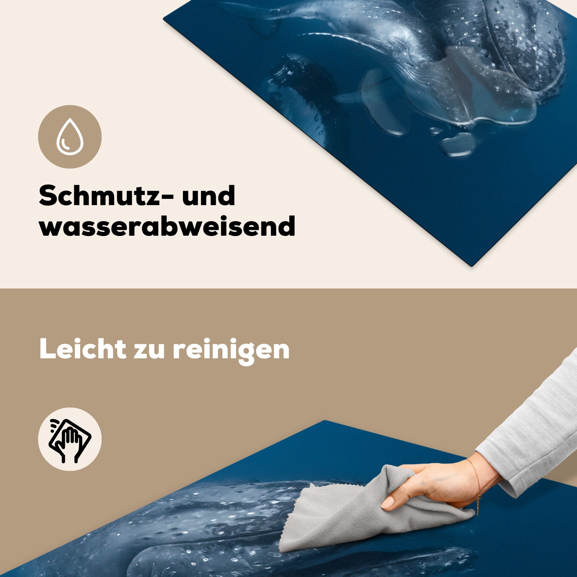 Ceranfeldabdeckung Vinyl, für die (1 - küche, cm, 81x52 Meer Wale Herdblende-/Abdeckplatte Schutz MuchoWow Familie, - tlg), Induktionskochfeld