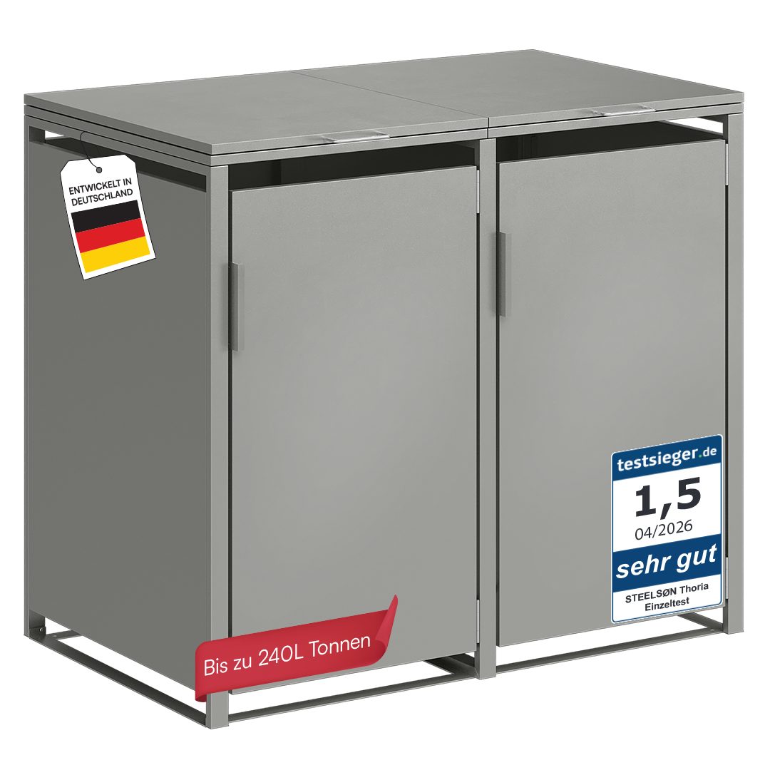 STEELSØN Mülltonnenbox Thoria 240 L aus verzinktem Stahl, Mülltonnenverkleidung (Grau, verfügbar mit 1, 2, 3, 4, oder 5 Türen), Für 2 Tonnen